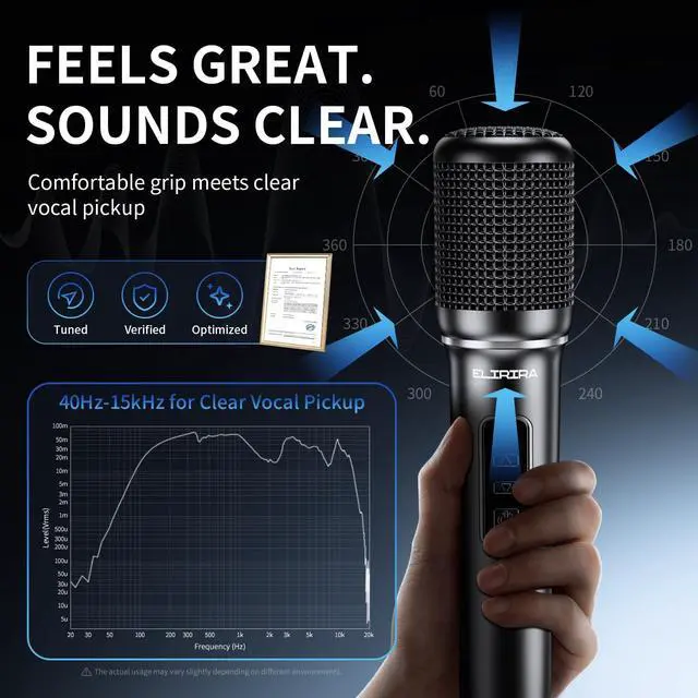 Alt view image 6 of 7 - Wireless Microphone System, Dual Handheld Wireless Microphones for Karaoke Machine & Speaker, 2.4GHz Wireless Mic with RGB Lights, On-Mic Volume Control, Foldable Receiver, 200FT Range