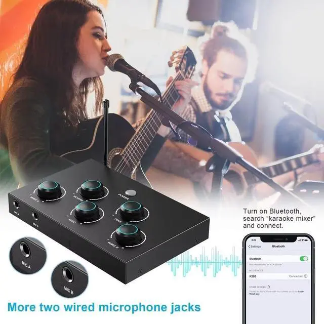 Alt view image 3 of 7 - Wireless Karaoke Microphone System, Microphone Mixer Dual Handheld Wireless Microphones, HDMI & AUX in/Out, Optical Out, 100ft Range, Karaoke Mic for TV, Speakers, Singing, Church & Wedding-Black