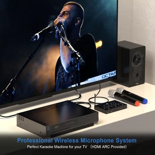 Alt view image 4 of 7 - Wireless Karaoke Microphone System, Microphone Mixer Dual Handheld Wireless Microphones, HDMI & AUX in/Out, Optical Out, 100ft Range, Karaoke Mic for TV, Speakers, Singing, Church & Wedding-Black