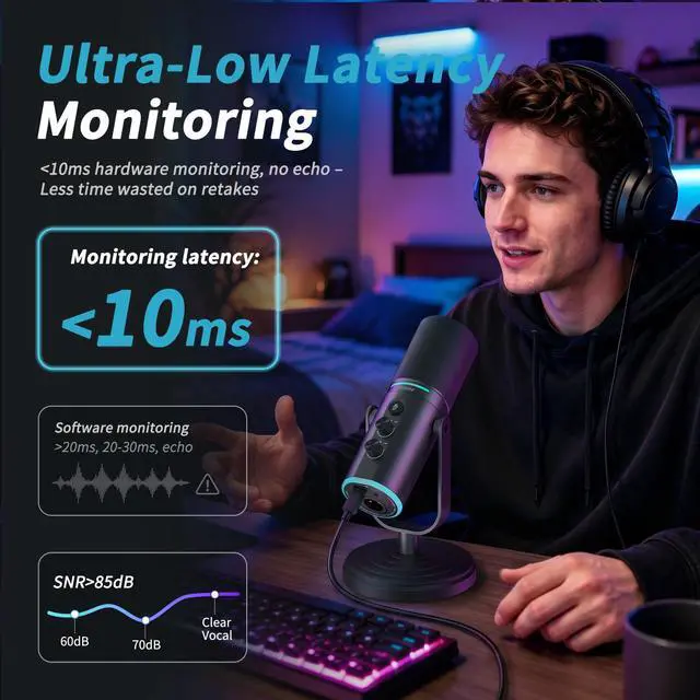 Alt view image 4 of 7 - Podcast Dynamic Microphone, XLR/USB Recording PC Microphones for Broadcast, Podcast, Recording, Gaming & Streaming, Studio Mic with Mute, Headphone Jack, Monitoring Volume Control, Windscreen