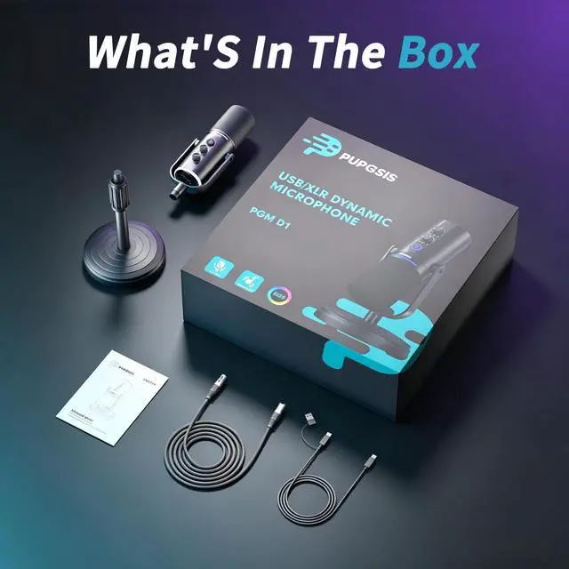 Alt view image 7 of 7 - Podcast Dynamic Microphone, XLR/USB Recording PC Microphones for Broadcast, Podcast, Recording, Gaming & Streaming, Studio Mic with Mute, Headphone Jack, Monitoring Volume Control, Windscreen