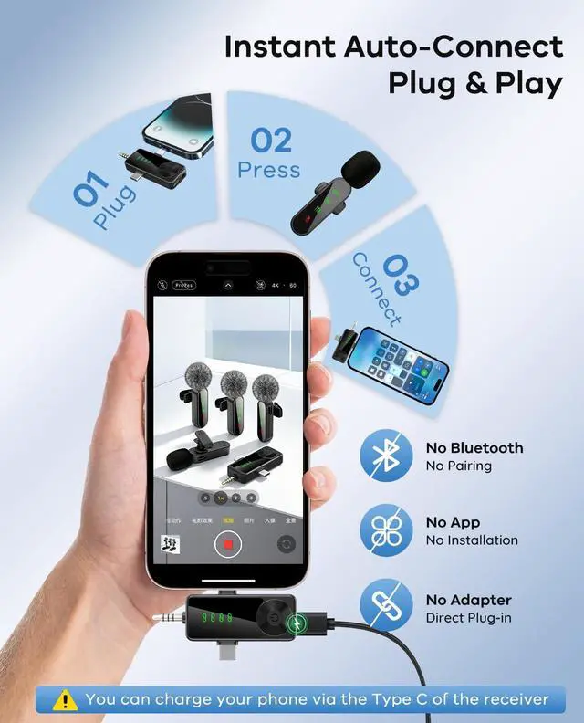 Alt view image 5 of 7 - 4 Packs Wireless Lavalier Microphone for iPhone Android Camera