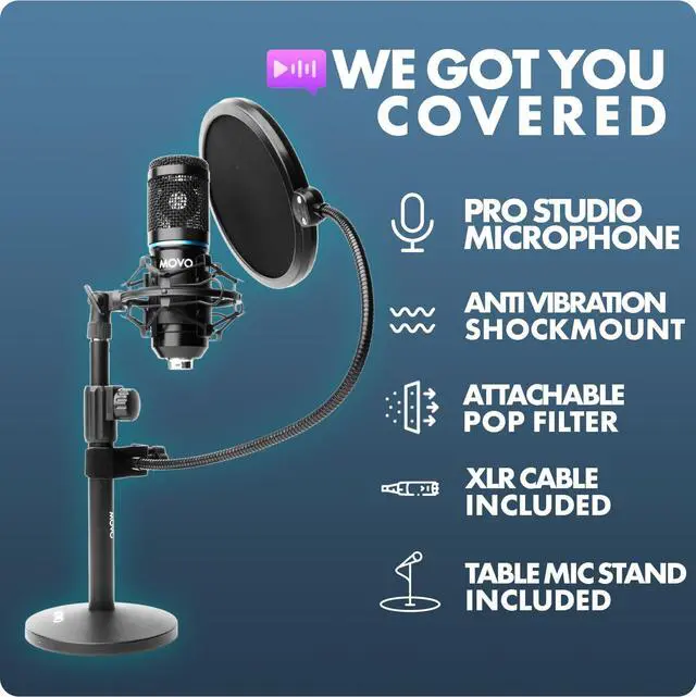 Alt view image 4 of 7 - PodPak2T 2-Pack Universal XLR Condenser Microphone Podcasting Equipment Bundle for 2 - Includes 2 Cardioid Mics, Desktop Stands, Shock Mounts, Pop Filters and Cables - Podcast and YouTube Kit