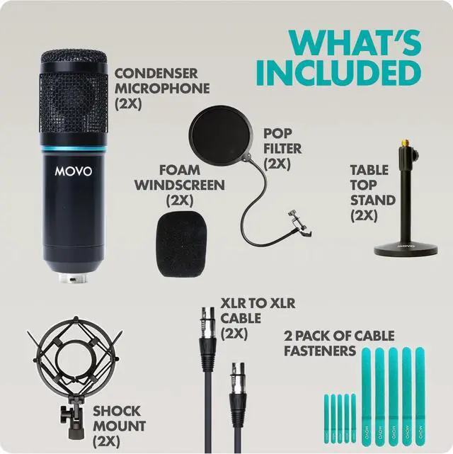 Alt view image 6 of 7 - PodPak2T 2-Pack Universal XLR Condenser Microphone Podcasting Equipment Bundle for 2 - Includes 2 Cardioid Mics, Desktop Stands, Shock Mounts, Pop Filters and Cables - Podcast and YouTube Kit