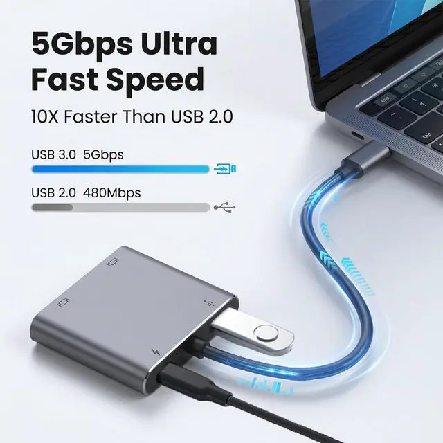 Alt view image 7 of 7 - USB C to Dual HDTV Adapter, 4K@60Hz USB C Hub Multiport Adapter with 2xHDMI, USB 3.0, 100W PD, macOS Only Allows Mirror Mode, Windows Allows Multi-Monitor Display 3 Separate Screens