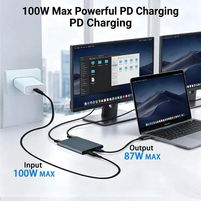 Alt view image 6 of 7 - USB C to Dual HDTV Adapter, 4K@60Hz USB C Hub Multiport Adapter with 2xHDMI, USB 3.0, 100W PD, macOS Only Allows Mirror Mode, Windows Allows Multi-Monitor Display 3 Separate Screens