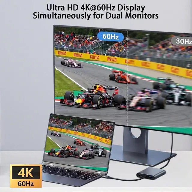 Alt view image 4 of 7 - USB C to Dual HDTV Adapter, 4K@60Hz USB C Hub Multiport Adapter with 2xHDMI, USB 3.0, 100W PD, macOS Only Allows Mirror Mode, Windows Allows Multi-Monitor Display 3 Separate Screens