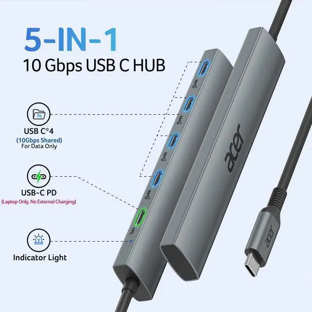 Alt view image 2 of 7 - 10 Gbps USB C Hub, USBC Splitter with 4*USB C 3.2 and 100W PD Port