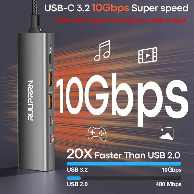 Alt view image 3 of 7 - 6 in 1 USB C Hub 10Gbps, USBC to DisplayPort Multiport Adapter Dongle Mac