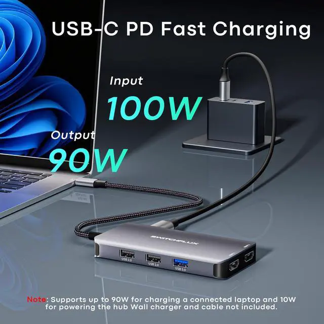 Alt view image 5 of 7 - USB C Docking Station Dual Monitor, 10 in 1 USB C Hub with Dual HDMI, 100W PD, USB-A/C Data Ports, SD/TF Card Reader, Laptop Docking Station Compatible for Dell XPS HP Lenovo