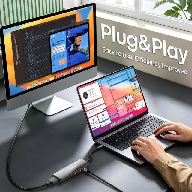 Alt view image 7 of 7 - 6 in 1 USB C Hub 10Gbps, USBC to DisplayPort Multiport Adapter Dongle Mac