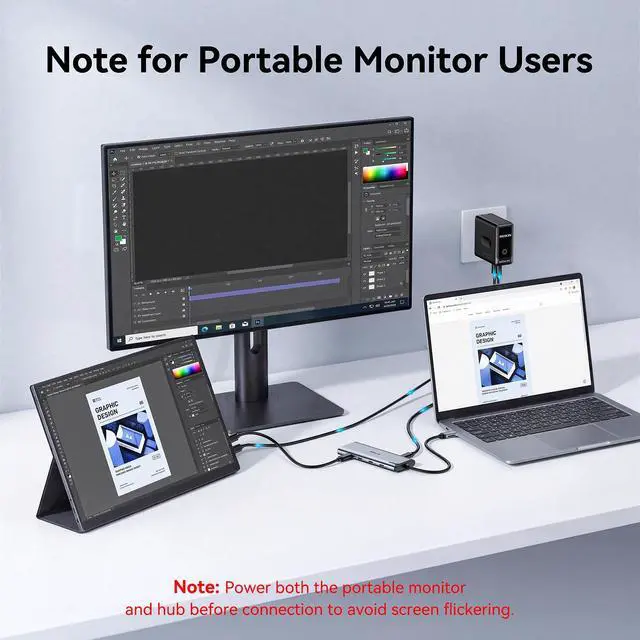Alt view image 4 of 7 - USB C Dual Monitor Hub with 2 DP,100W PD for Laptops/Monitors