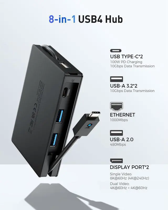Alt view image 3 of 7 - 8-in-1 Portable 40Gbps USB4 Hub Dual DisplayPort