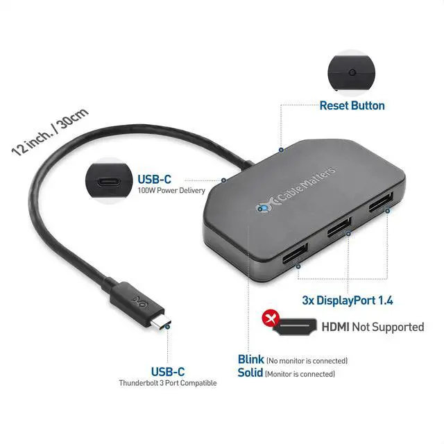 Alt view image 2 of 7 - Windows Only Triple Monitor USB C Hub, 3X DisplayPort