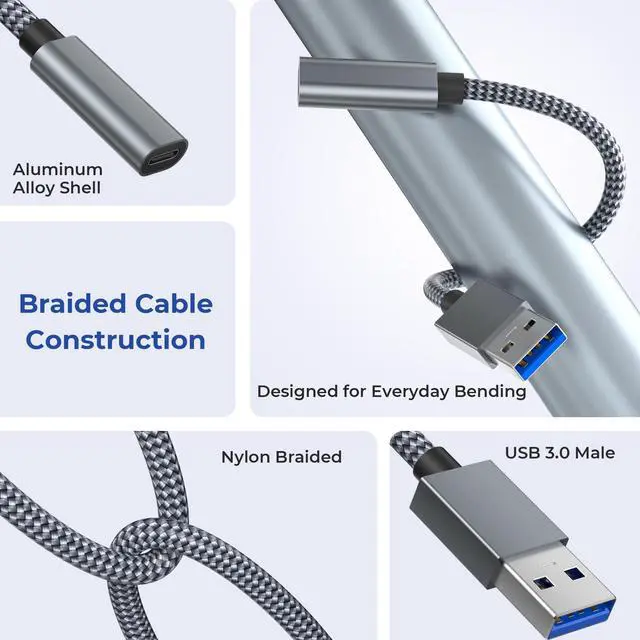 Alt view image 3 of 7 - USB 3.0 to USB C Adapter 0.75FT 2Pack,USBC Female to USB A Male