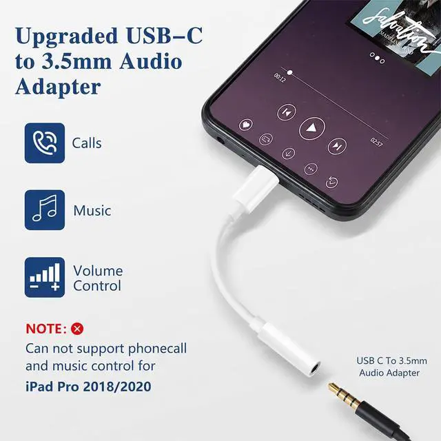 Alt view image 4 of 7 - USB-C to 3.5mm Audio Headphone Adapter: 2 Pack Type C Aux Dongle Cable Cord