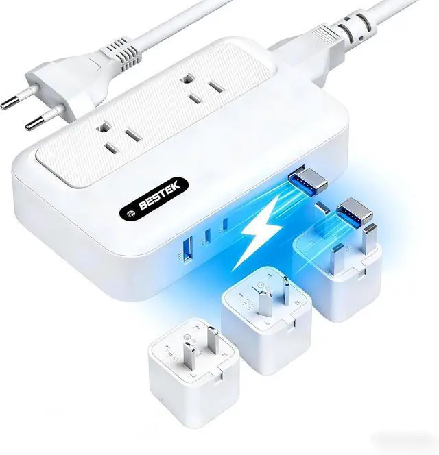 Main image of 220v to 110v Converter with USB C 35w, 300W AC Peak Voltage Converter US to Europe, Universal Travel Adapter for Hair Straightener/Curling Iron with EU UK FR DE ES AU Travel Adapter