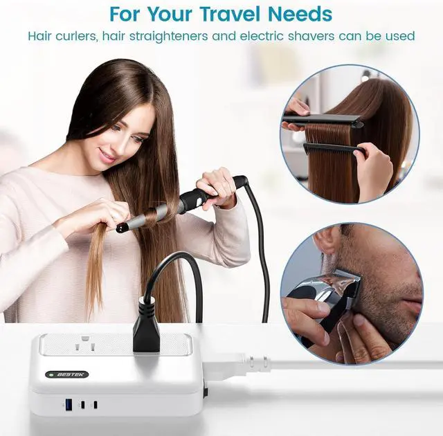 Alt view image 4 of 7 - 220v to 110v Converter with USB C 35w, 300W AC Peak Voltage Converter US to Europe, Universal Travel Adapter for Hair Straightener/Curling Iron with EU UK FR DE ES AU Travel Adapter