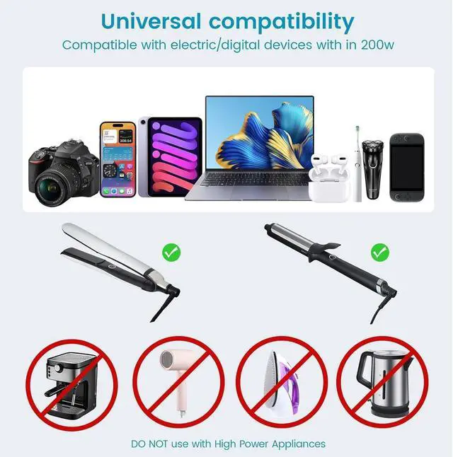 Alt view image 5 of 7 - 220v to 110v Converter with USB C 35w, 300W AC Peak Voltage Converter US to Europe, Universal Travel Adapter for Hair Straightener/Curling Iron with EU UK FR DE ES AU Travel Adapter