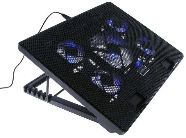 Main image of Black Laptop Cooling Pad, Laptop Cooler with 5 Blue Quiet Fans for 12"-17" Notebook Computer PC Gaming Laptop Fan, Height Adjustable Laptop Cooling Stand Laptop Accessories, 1-Pack