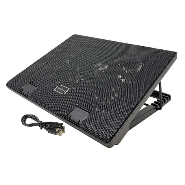 Alt view image 2 of 6 - Black Laptop Cooling Pad, Laptop Cooler with 5 Blue Quiet Fans for 12"-17" Notebook Computer PC Gaming Laptop Fan, Height Adjustable Laptop Cooling Stand Laptop Accessories, 1-Pack