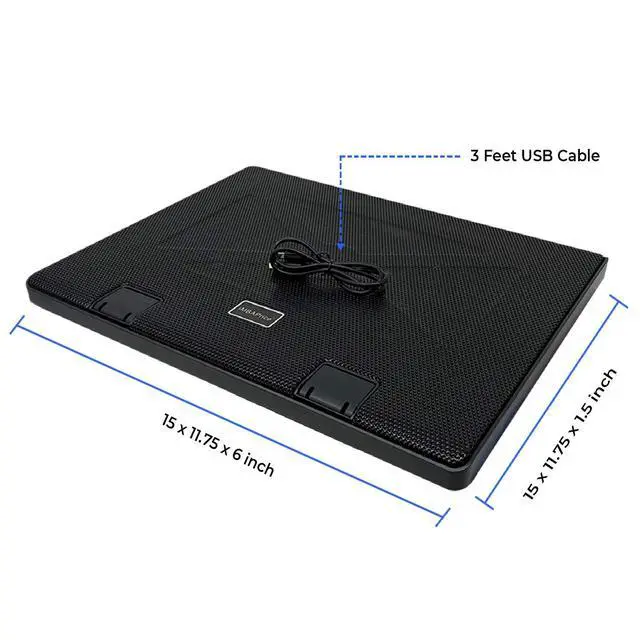 Alt view image 5 of 6 - Black Laptop Cooling Pad, Laptop Cooler with 5 Blue Quiet Fans for 12"-17" Notebook Computer PC Gaming Laptop Fan, Height Adjustable Laptop Cooling Stand Laptop Accessories, 1-Pack