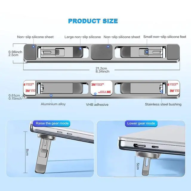 Alt view image 6 of 7 - Laptop Computer Stand Keyboard for Desktop Adhesive Laptop Stand Heat Dissipation, Aluminum alloy Keyboard foot Support pad Height, Be Suitable for With 10 to 17 inch Accessories (silver)