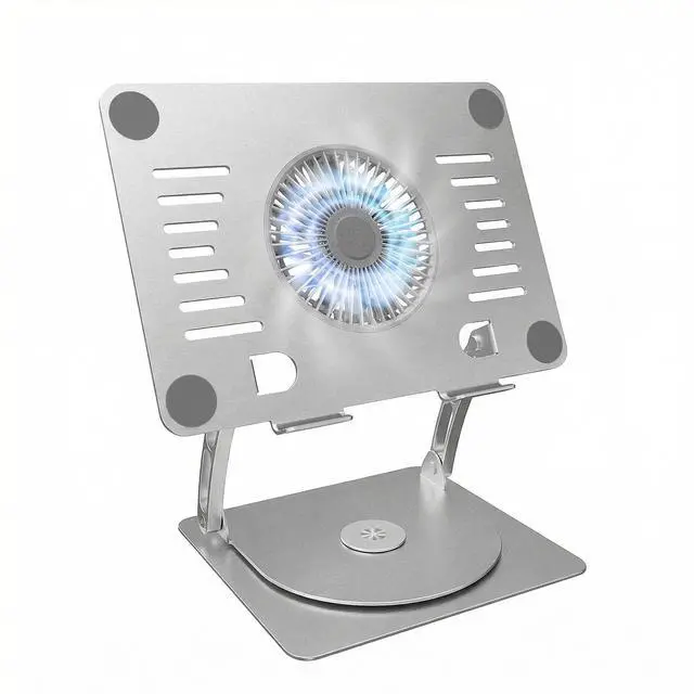 Main image of Gaming Laptop Cooling Pad with 360° Rotation Base, Ergonimic Aluminum Laptop Cooling Stand with 3 Speed Fan, Adjustable Height Laptop Cooling Pad for 10-17.3'' Notebook - Silver