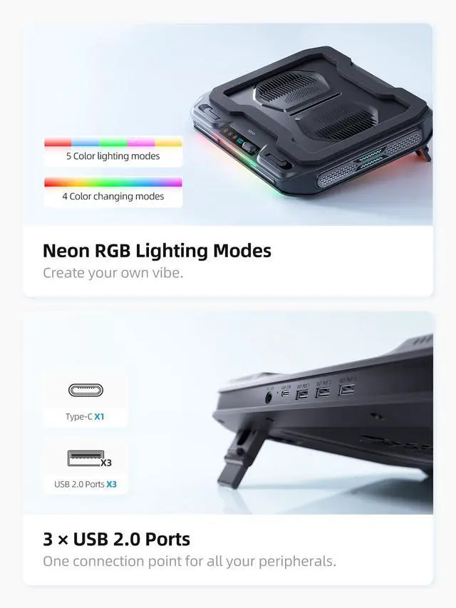 Alt view image 6 of 7 - V11 Pro Laptop Cooling Pad, Gaming Laptop Cooler RGB Laptop Fan