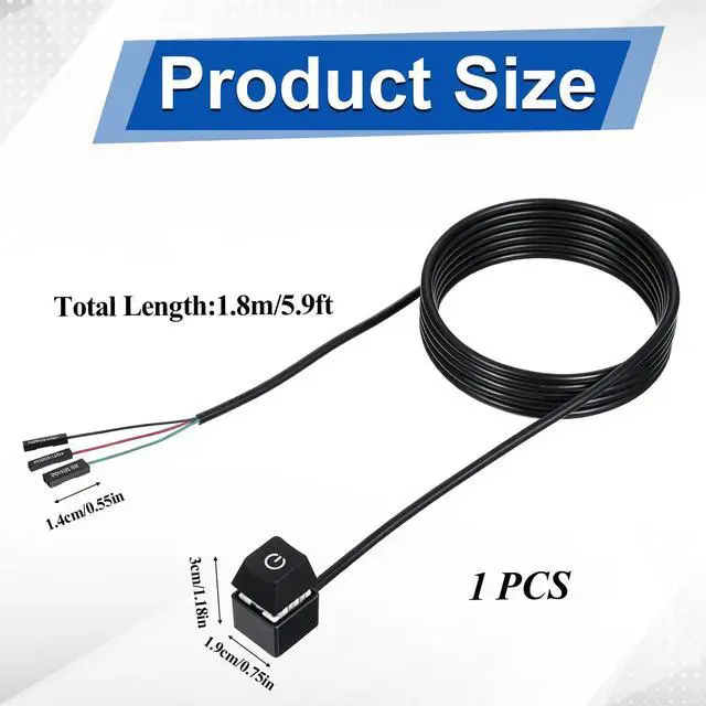 Alt view image 2 of 7 - PC Power Button External Desktop on Off Switch LED with 1.8m Cable PC Power Supply Button Splitter for ATX Motherboard Splitter Installation Black