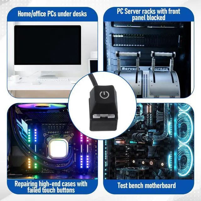 Alt view image 7 of 7 - PC Power Button External Desktop on Off Switch LED with 1.8m Cable PC Power Supply Button Splitter for ATX Motherboard Splitter Installation Black