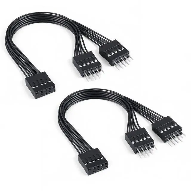 Main image of PC Power Switch Splitter, 2-Pack 9 Pin Motherboard Jumper Splitter 1 Female to 2 Male for Power SW, Reset SW, LED-PC Motherboard AdapterBlack