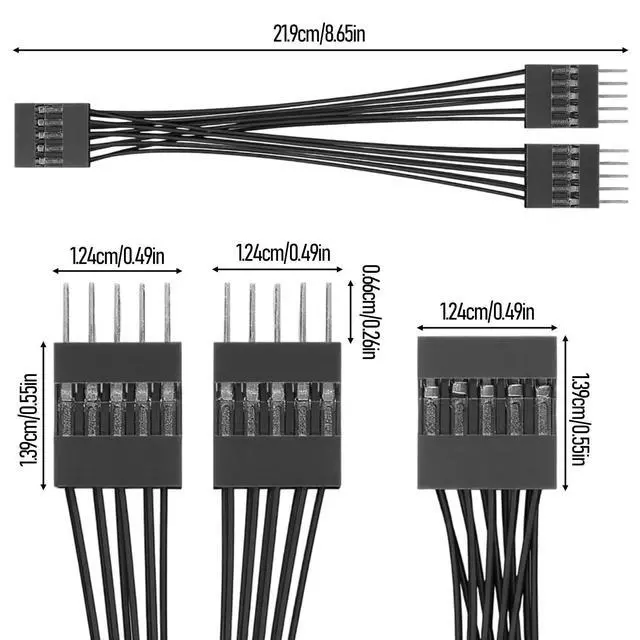 Alt view image 3 of 7 - PC Power Switch Splitter, 2-Pack 9 Pin Motherboard Jumper Splitter 1 Female to 2 Male for Power SW, Reset SW, LED-PC Motherboard AdapterBlack