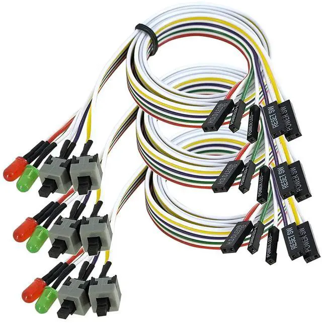 Main image of 3 Pack Desktop Computer PC Case Power Supply On Off Reset Push Button Switch ATX Front Bezel Universal Replacement Wire Cable with HDD SW LED Power Light Indicator