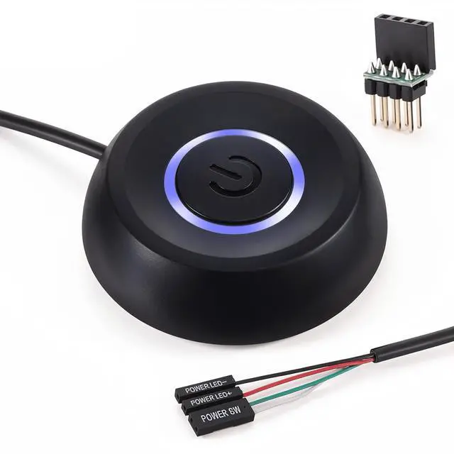 Main image of PC Power Button, PC Power Switch Desktop Computer External ON/Off LED Indicator Powers Supply Button SW Extension with Adhesive Mount for Computer Motherboard (Black)