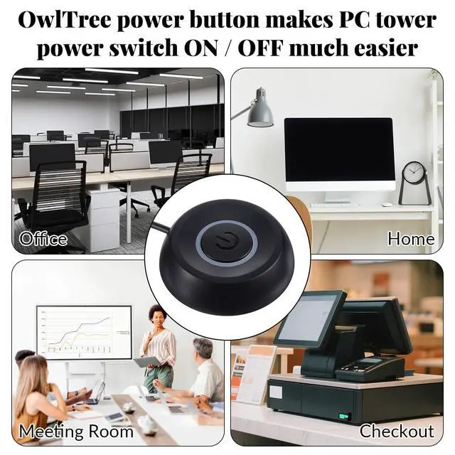 Alt view image 5 of 7 - PC Power Button, PC Power Switch Desktop Computer External ON/Off LED Indicator Powers Supply Button SW Extension with Adhesive Mount for Computer Motherboard (Black)