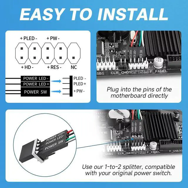 Alt view image 3 of 7 - PC Power Button, Remote Desktop Computer Switch Extension ON/Off Switch LED Indicator External Power Button for pc with 5.9FT Cables