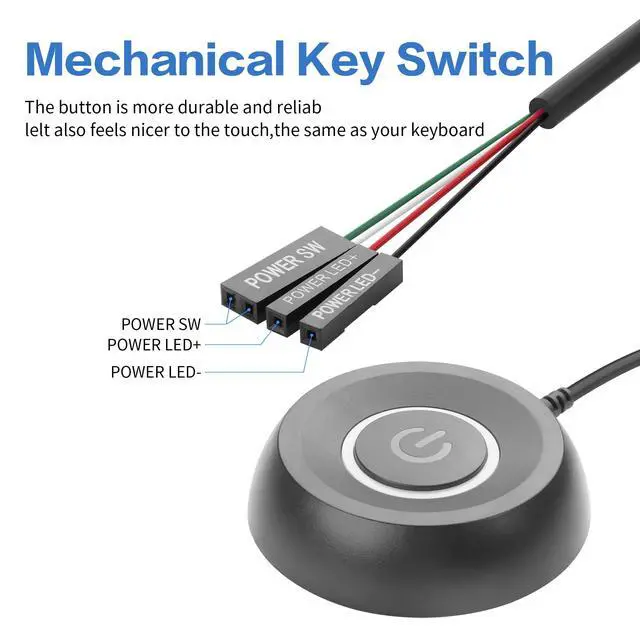 Alt view image 4 of 5 - PC Power Button Desktop, Desktop Computer External Power Switch,PC Power Supply Button SW Extension for Computer Motherboard-2M (Black)