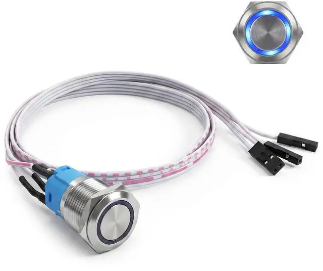Main image of 16mm Chassis Switch Metal Button PC Power Button Computer Host Switch Cable LED Power Buttons for ATX Supply On/Off, 60cm
