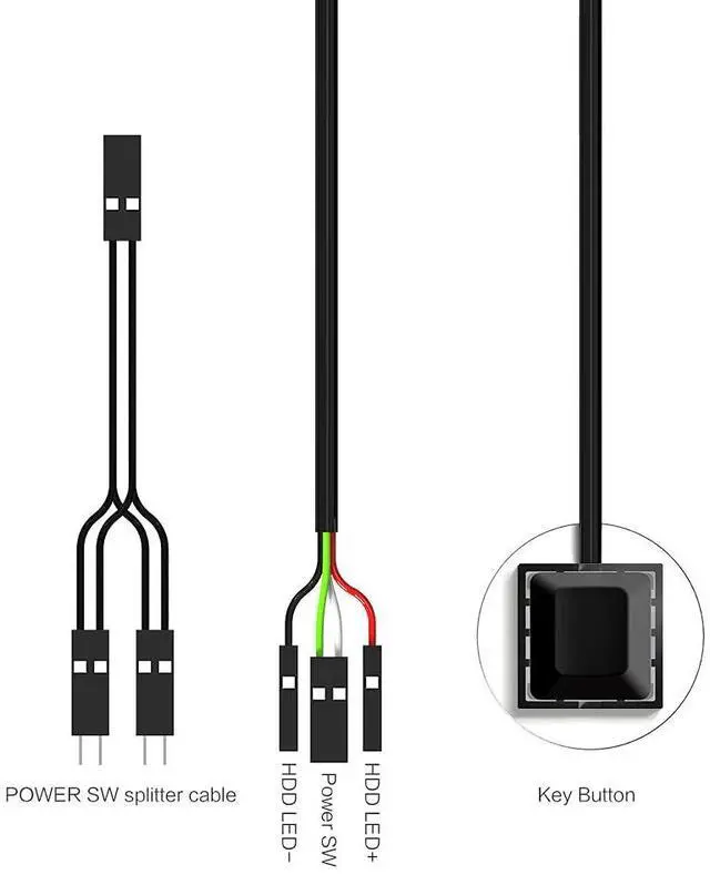 Alt view image 6 of 7 - Desktop Computer Power Switch Power Supply Control Adapter Cable 2M External PC Power Button ATX Desktop Computer Case Motherboard Switch On Off Power SW Cables, Black