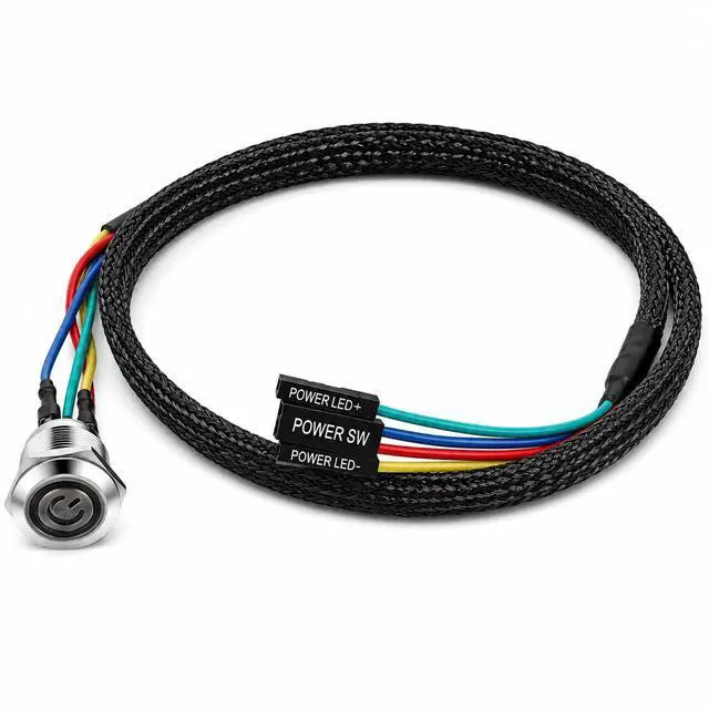 Main image of PC Power Button, 12mm Metal PC Case LED Power Buttons Cable