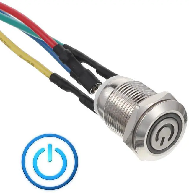 Alt view image 3 of 7 - PC Power Button, 12mm Metal PC Case LED Power Buttons Cable