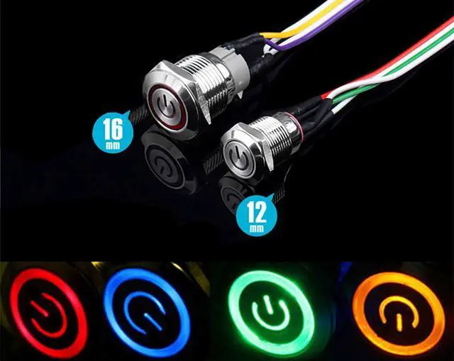 Alt view image 2 of 6 - 16mm Chassis Switch Metal Button Switch with 22inchs Extension Cable Red Yellow Blue Green ATX Supply On/Off Suitable for Computer DIY Switch (16mm, Blue Symbol)
