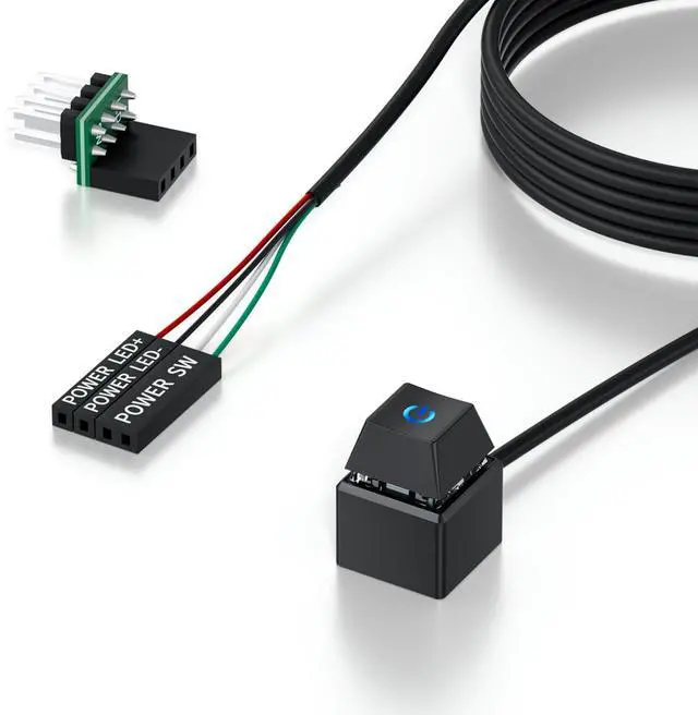 Main image of PC Power Button with 118" Cable - Desktop Computer Power Switch, External ON/Off Switch LED, PC Power Supply Button Splitter for Computer Motherboard (Black 118'')