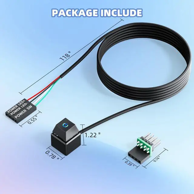 Alt view image 7 of 7 - PC Power Button with 118" Cable - Desktop Computer Power Switch, External ON/Off Switch LED, PC Power Supply Button Splitter for Computer Motherboard (Black 118'')