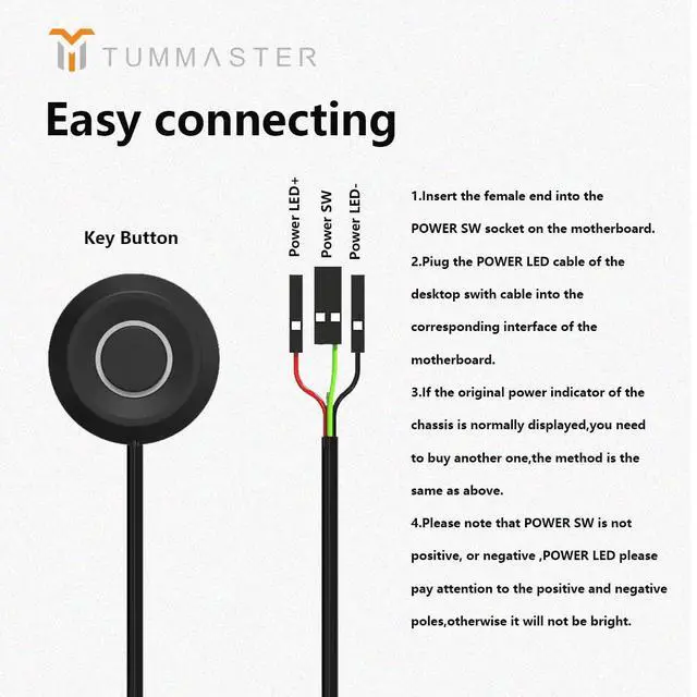 Alt view image 3 of 6 - TUMASTER PC Power Button Desktop PC Computer Case Power Switch On Off Key HDD Push Computer Host Button Supply Supplies with 1.8m Cables