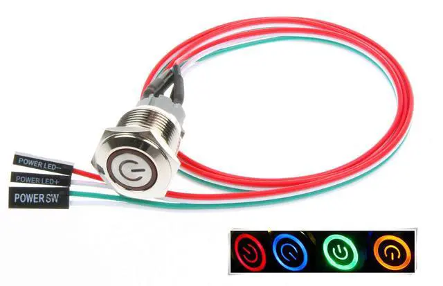 Alt view image 6 of 6 - 12mm Chassis Switch Metal Button with 22inchs Extension Cable Red Yellow Blue Green ATX Supply On/Off Suitable for Computer DIY Switch (12mm, Red Symbol)