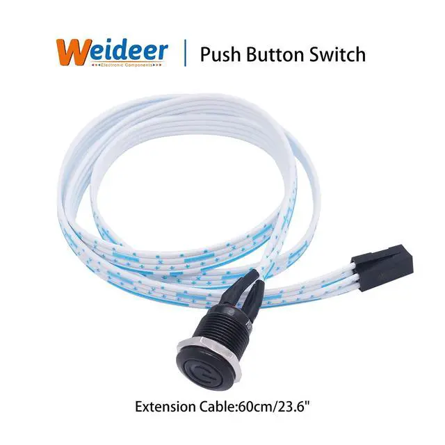 Alt view image 2 of 7 - 12mm Momentary Push Button Switch Metal Chassis Switch Waterproof 6V Blue Ring LED Power Symbol Light ON/Off Switch with Wire for 12mm 1/2" Mounting Hole M-12-POWER-BK-BU-X