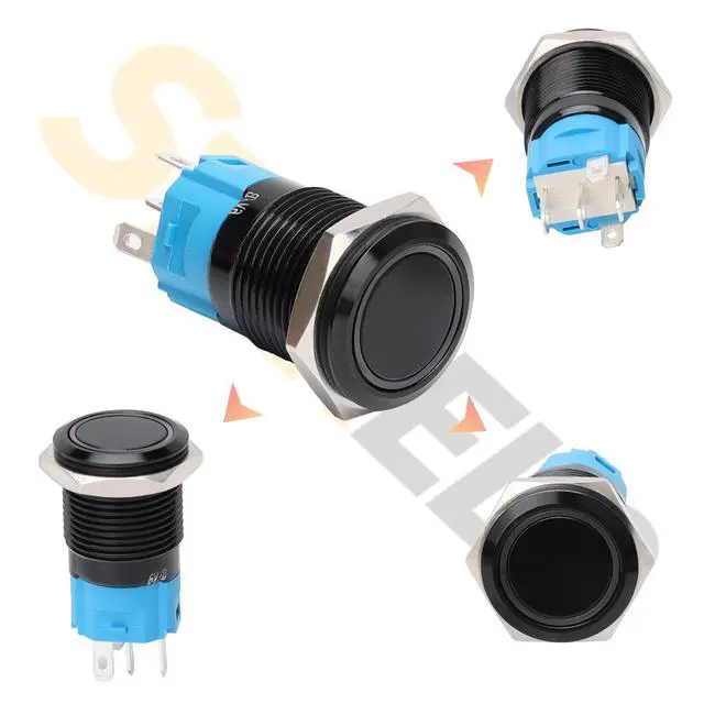 Alt view image 2 of 7 - 16mm Computer Case DIY Boot Reset Button, Metal Momentary Switch, Blue LED Light, 16mm 5/8" Mounting Hole with Heat Shrinkable Tube