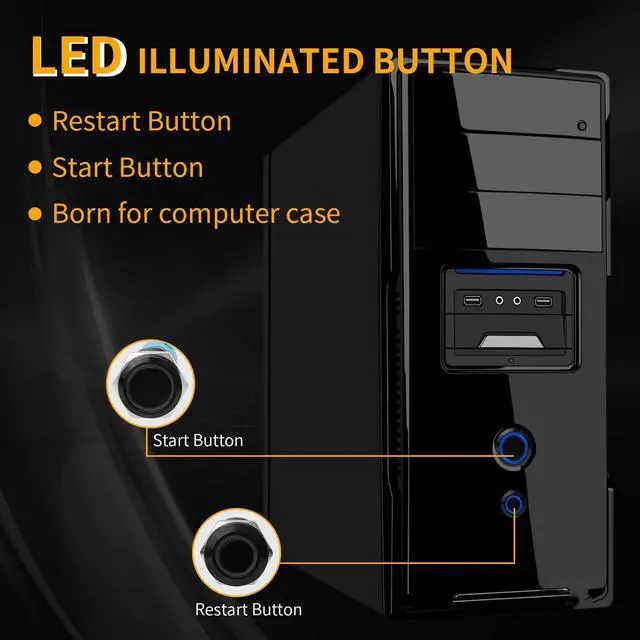 Alt view image 6 of 7 - 16mm Computer Case DIY Boot Reset Button, Metal Momentary Switch, Blue LED Light, 16mm 5/8" Mounting Hole with Heat Shrinkable Tube